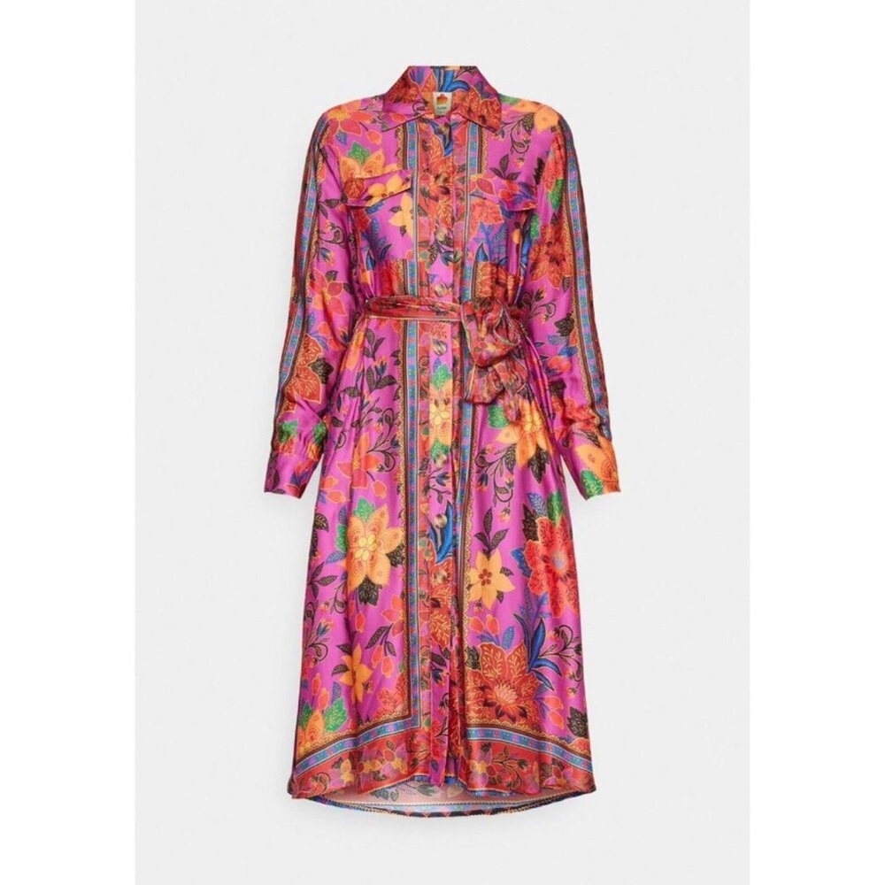 Farm Rio Floral Print Midi Length Shirt Dress
